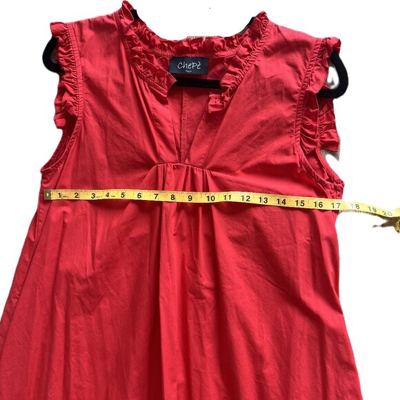 Chepe Italy Maxi Dress with Ruffled Sleeves in Bright Red - Size Medium - Picture 6 of 6